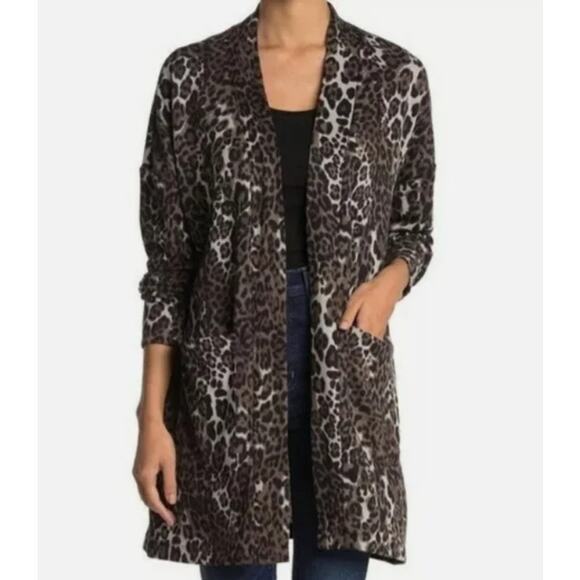 Sanctuary Duster Velvety Cheetah Print Camp Pocket Cardigan - Picture 1 of 10
